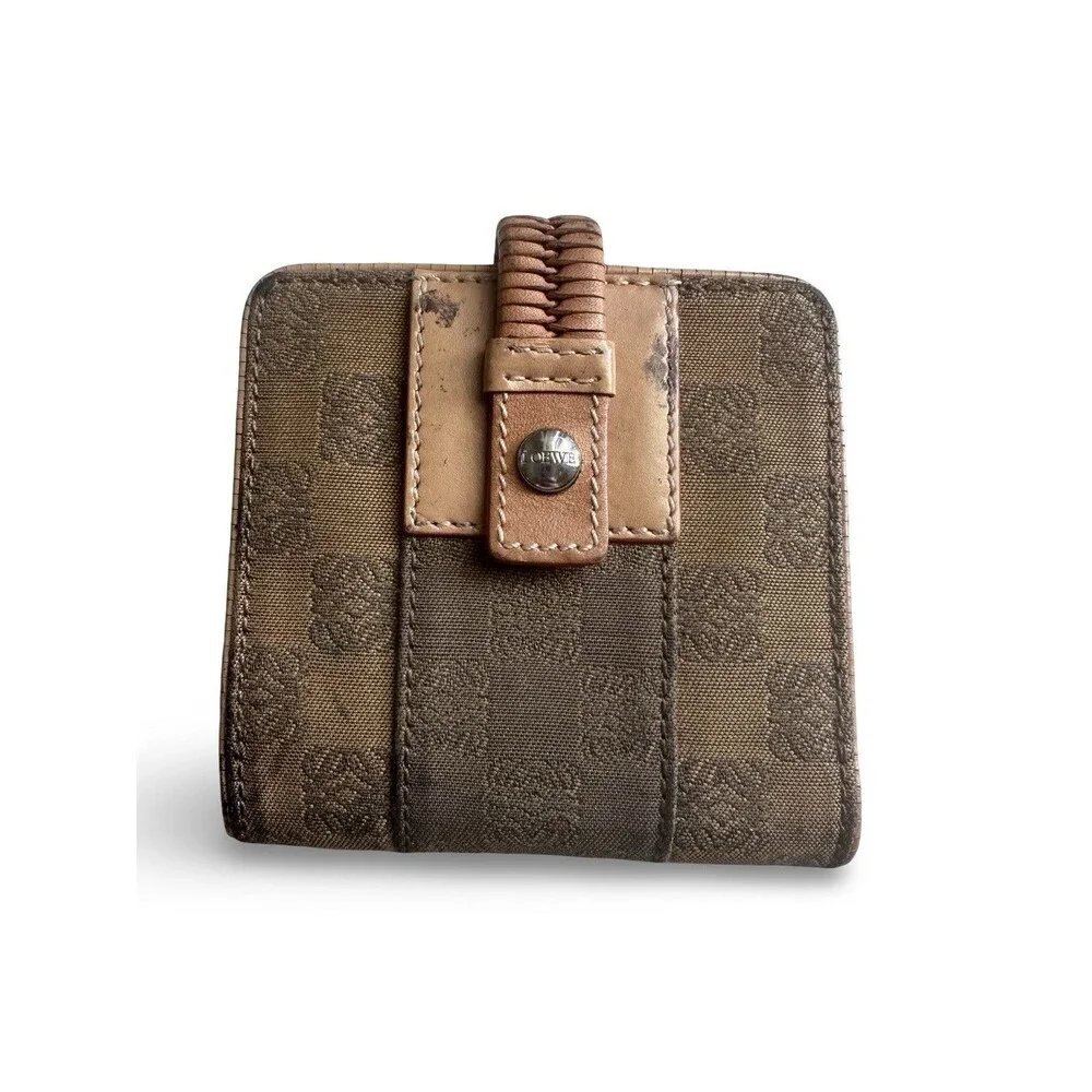 LOEWE Bi-fold Wallet Anagram light brown-beige 100% Authentic Pre owned